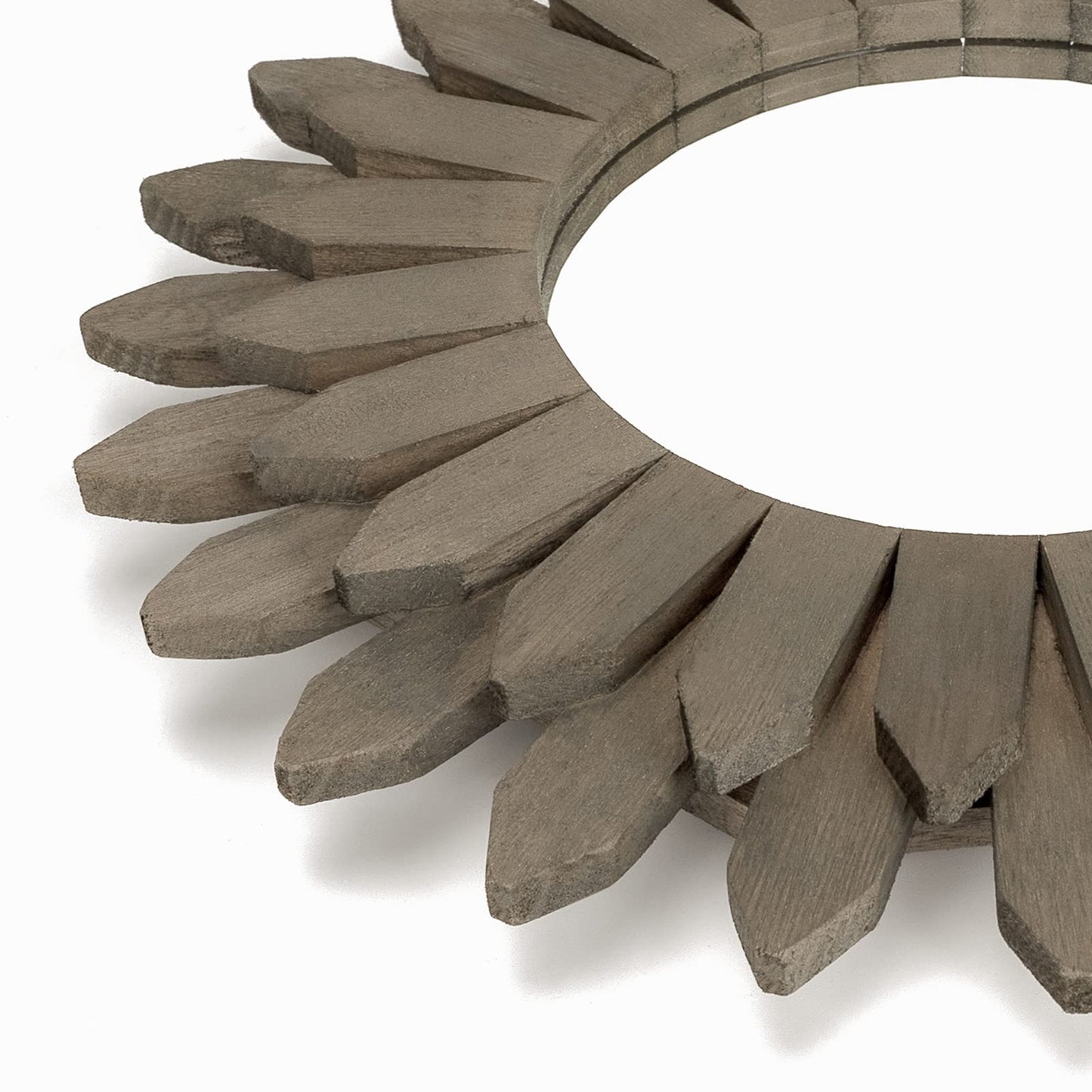 Honiway Farmhouse Wall Decor Mirror 12 inch Sunburst Boho Wood Mirror Rustic Home Decor Room Decoration for Bedroom Living Room Weathered Grey