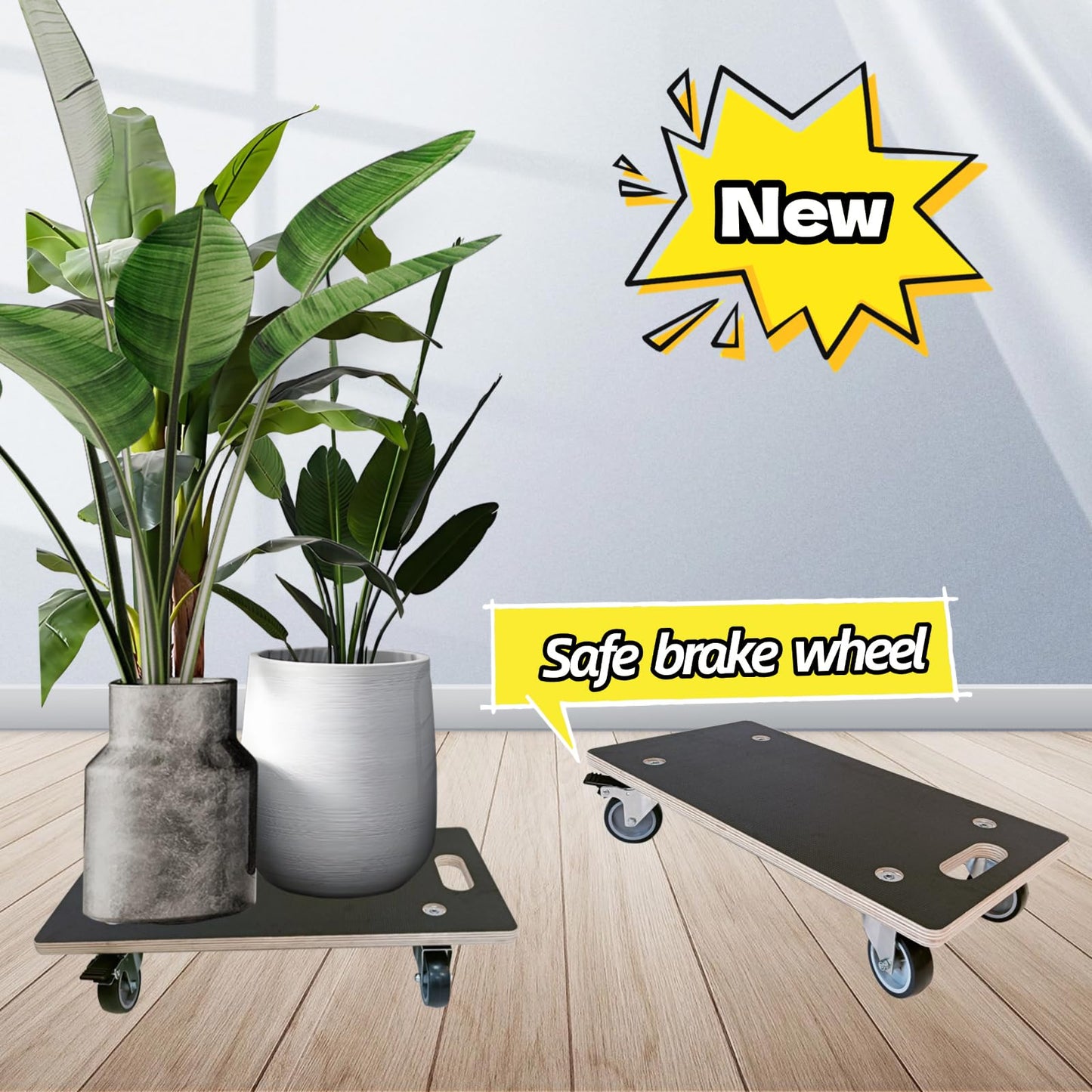 DrTakepeak Anti-Slip Plywood Platform Dolly 2 Swivel + 2 Brake Caster Wooden Cart 550 Lbs Capacity (2 Packs per Set) Furniture Transporter Widely Use for Moving Heavy Furnitures,Goods, Green Plants