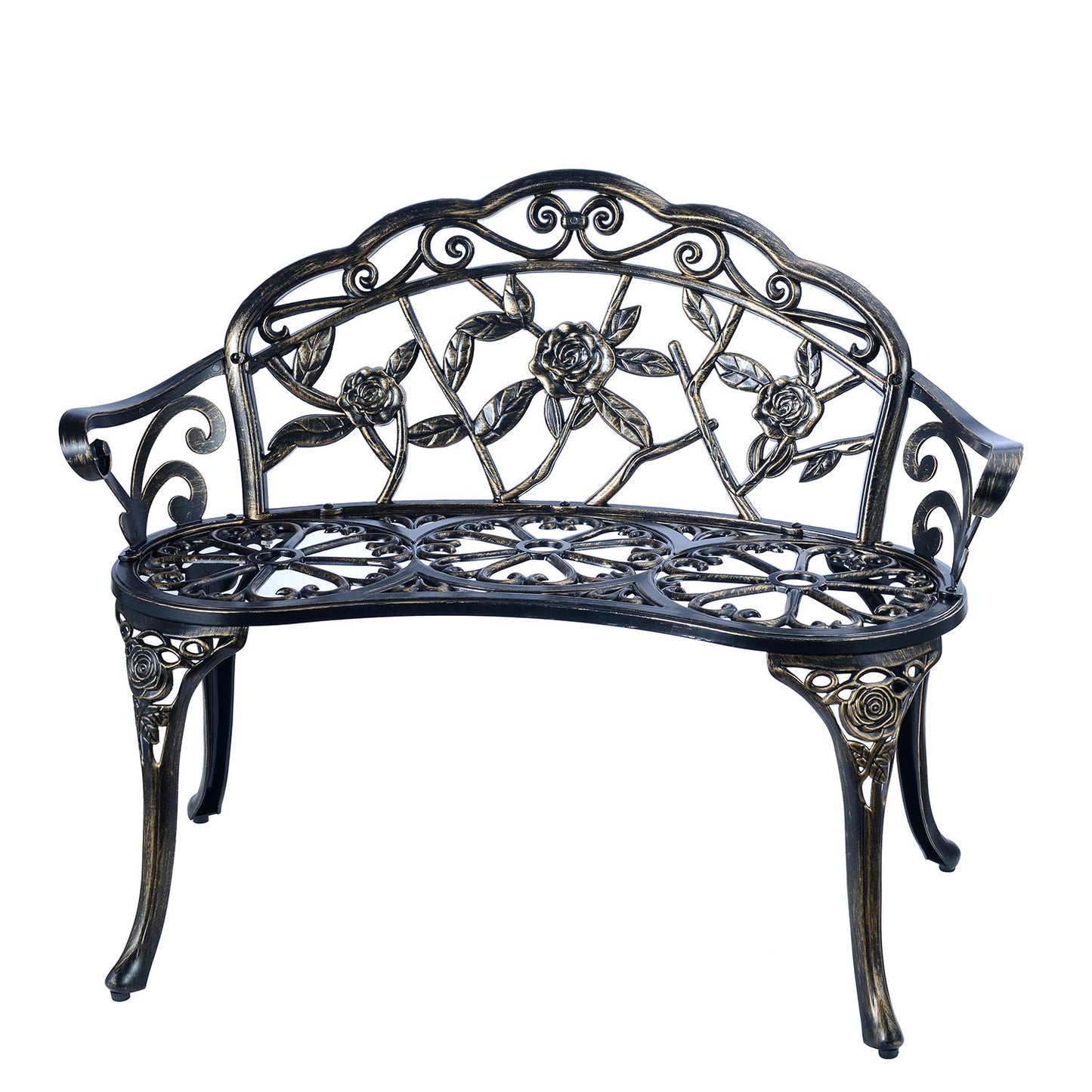 Patio Balcony Bench Double Seat, Anti-Rust Cast Aluminum Patio Garden Bench for Park Yard Outdoor Furniture Copper.1