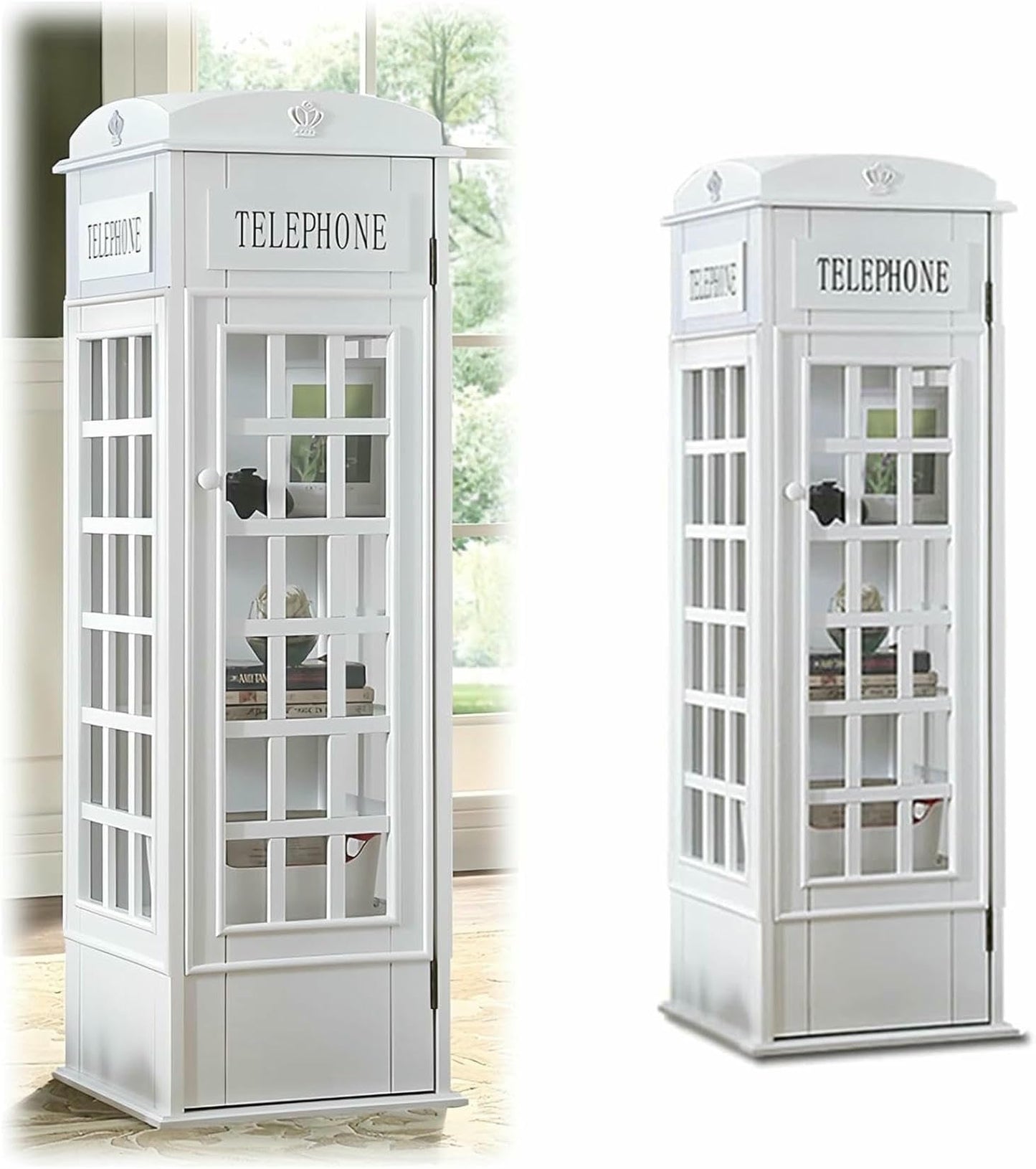MNJVCFDS Telephone Booth Bookshelf, 5-Tier Wood Bookcase, Floor Standing Bookcase with Acrylic Door, Phone Booth Storage Cabinet Organizer Display Bookshelf
