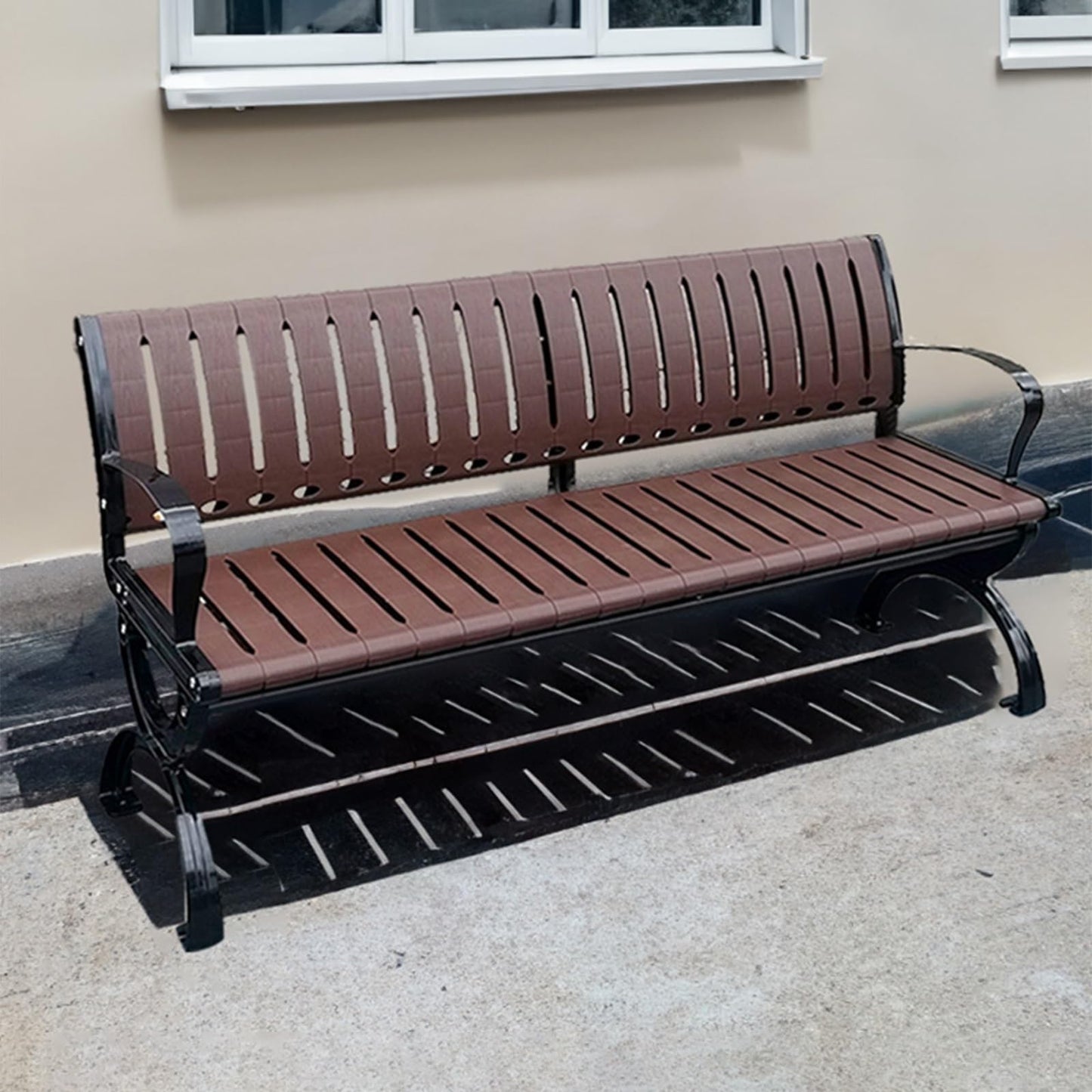 This Large Metal Patio Garden Bench - 180cm Slatted Seat Outdoor Furniture for Porch, Deck, Park, Yard, Entryway, Lawn - Stylish & Durable Seating Solution