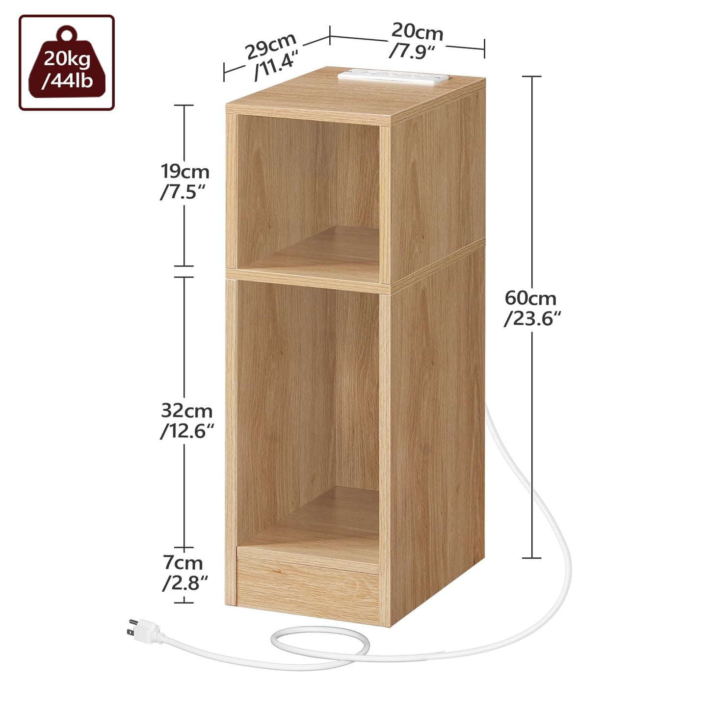 MAHANCRIS Narrow Nightstand, Narrow End Table with Charging Station, Skinny Bedside Table for Small Spaces, Mid Century Modern Night Stand for Bedroom, Living Room, Natural ETNA30E01