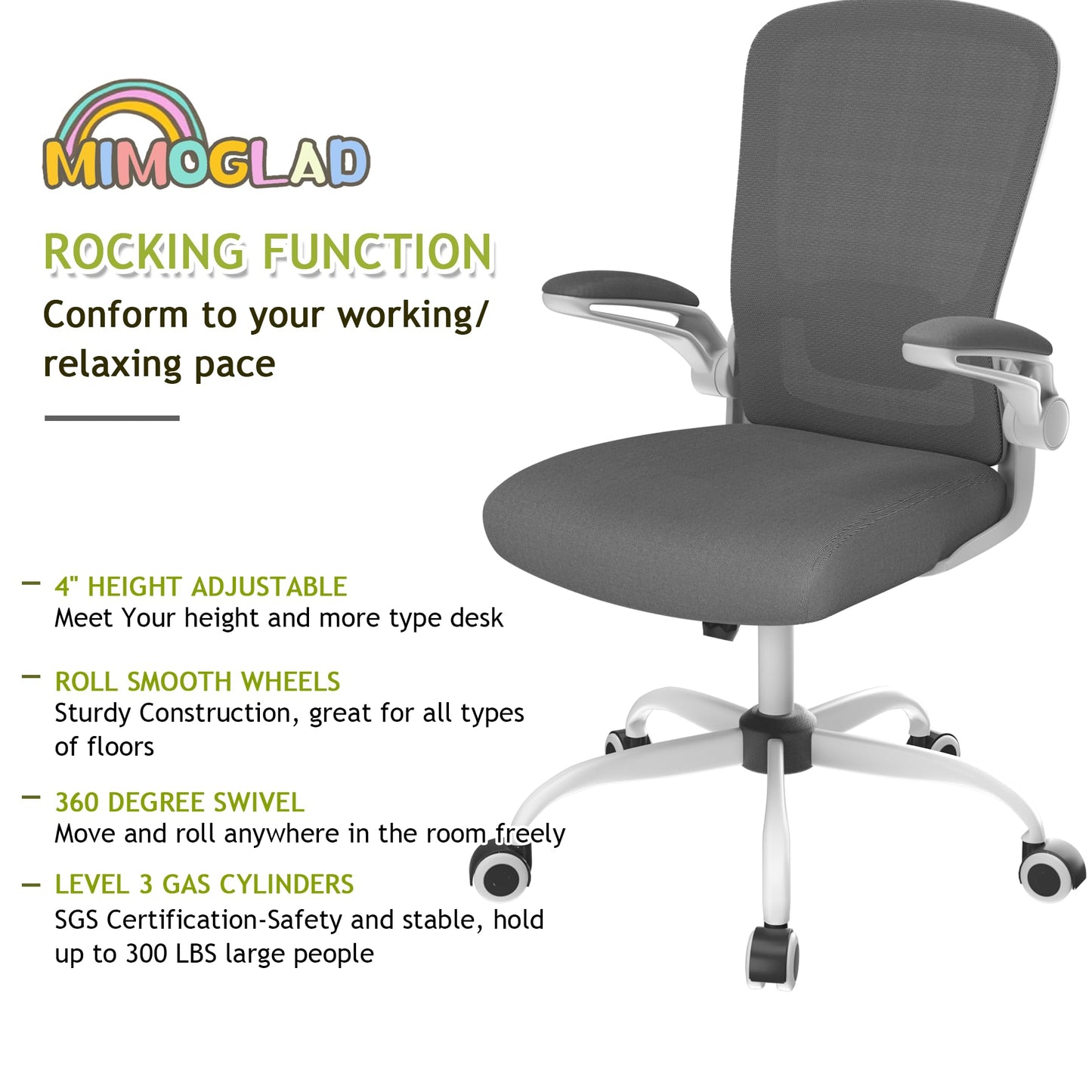Mimoglad Home Office Chair, High Back Desk Chair, Ergonomic Mesh Computer Chair with Adjustable Lumbar Support and Thickened Seat Cushion