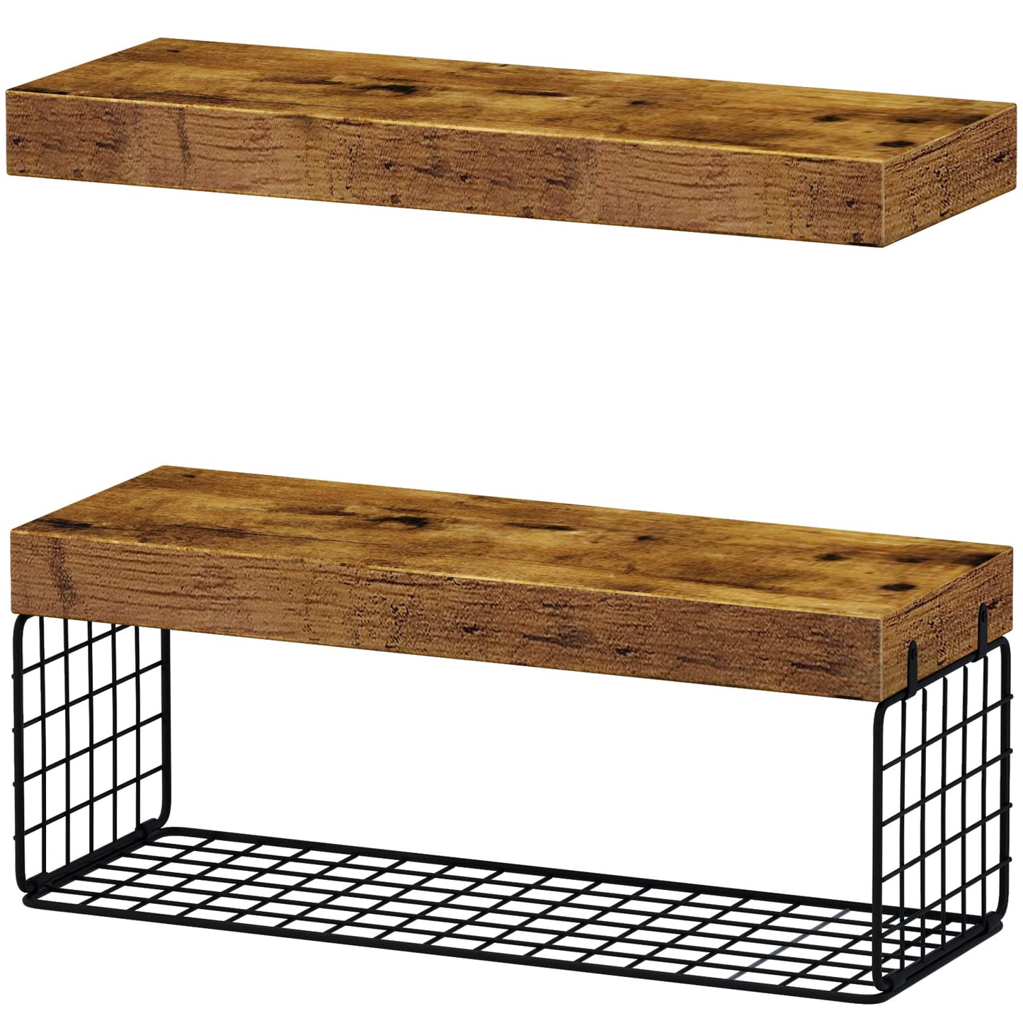 QEEIG Bathroom Shelves Over Toilet - Wall Mounted Floating Shelves Toilet Paper Storage Small Farmhouse Decor Shelf 16 inch Set of 2, Rustic Brown (019-BN2)