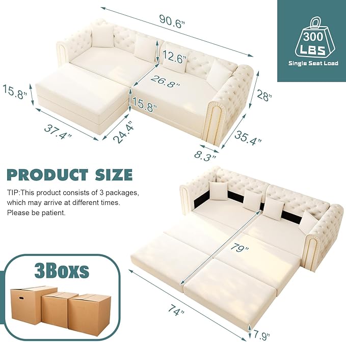 90.6'' Velvet Folding Floor Sofa Bed