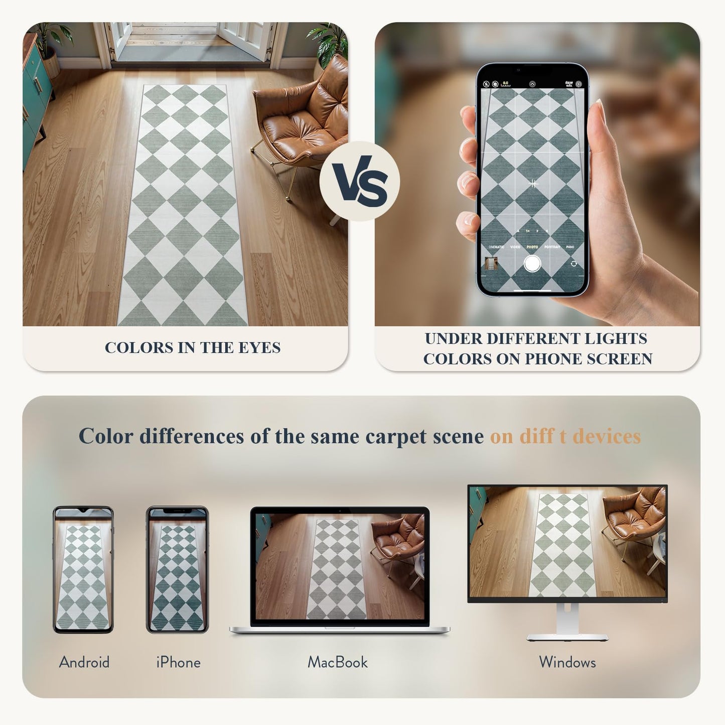 Beeiva Checkered Print Bathroom Runner Rug 2x6, Washable Non Slip Runner Rug for Hallway Ultra Thin Soft 2x6 Capet for Bedroom Decor, Modern Diamond Alfombra for Kitchen Laundry Entryway (Green/White)
