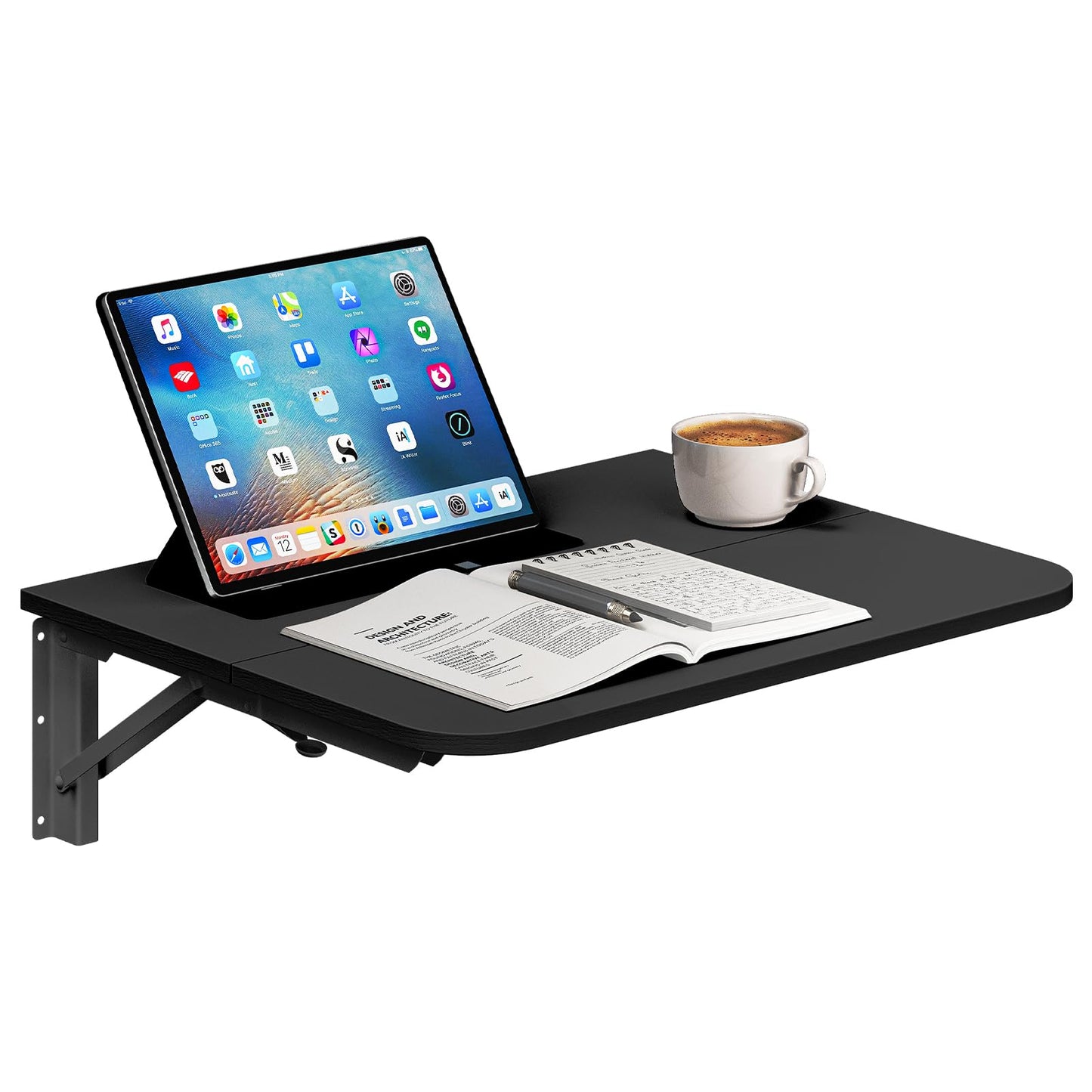 HOOBRO Folding Table, Wall Mounted Floating Desk with Iron Bracket, Drop Leaf Table for Small Spaces, Kitchen, Laundry Room, Home, Office, Black BK054BZ01