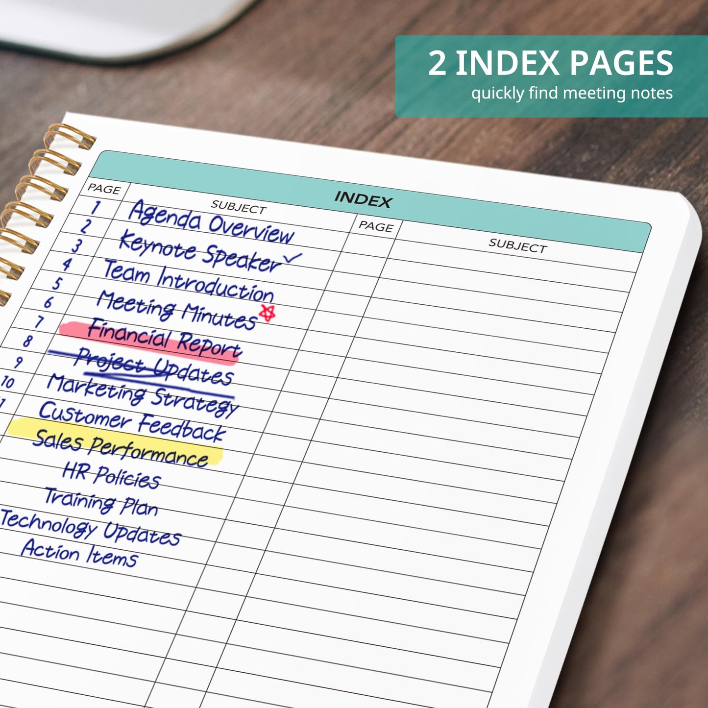 Meeting Notebook for Work Organization - Work notebook with action items, Meeting Minutes Planner Notebook, Perfect Office Supplies for Men & Women - Golden Night