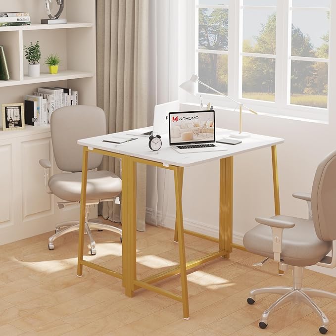 WOHOMO White Faux Marble Folding Desk, 31.5" Small Desk