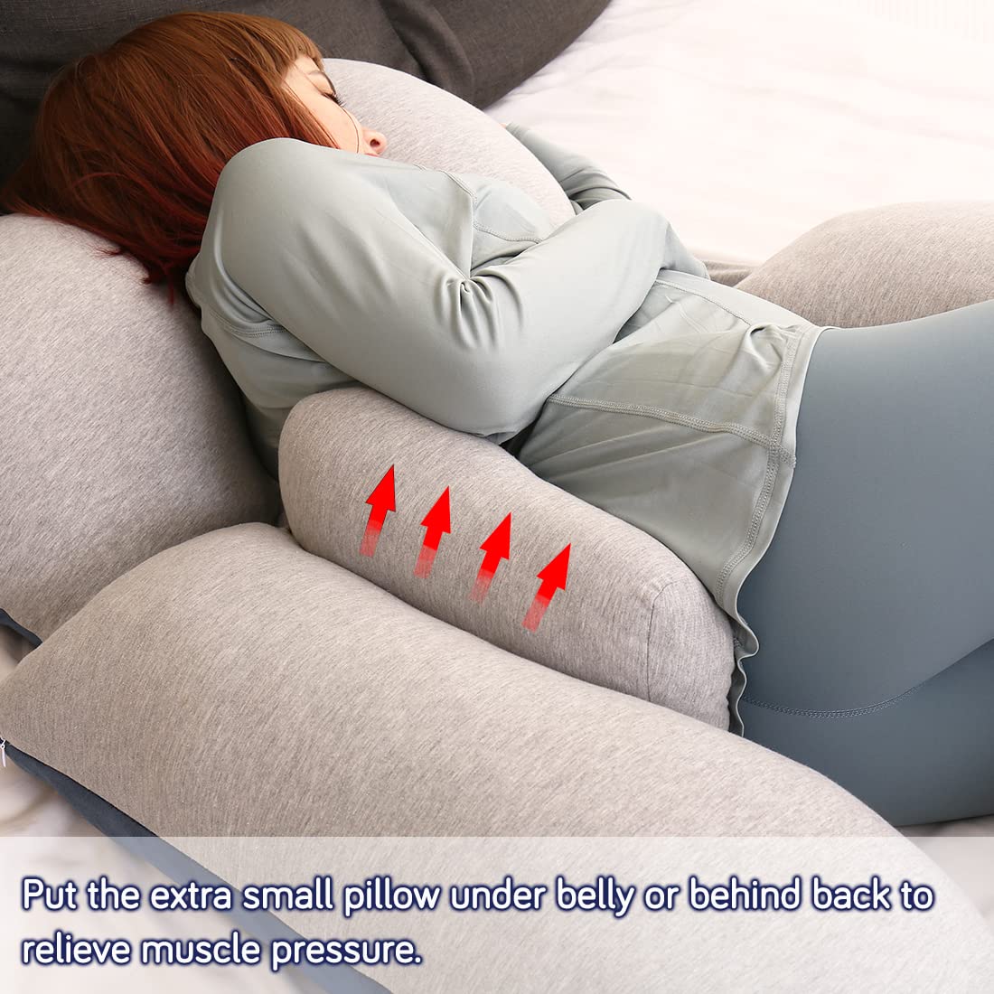 MOON PINE 60 inch Pregnancy Pillow, Detachable Maternity Body Pillow, Large U Shaped Sleeping Pillow for Pregnant Women with Removable Cover (Grey-Jersey)