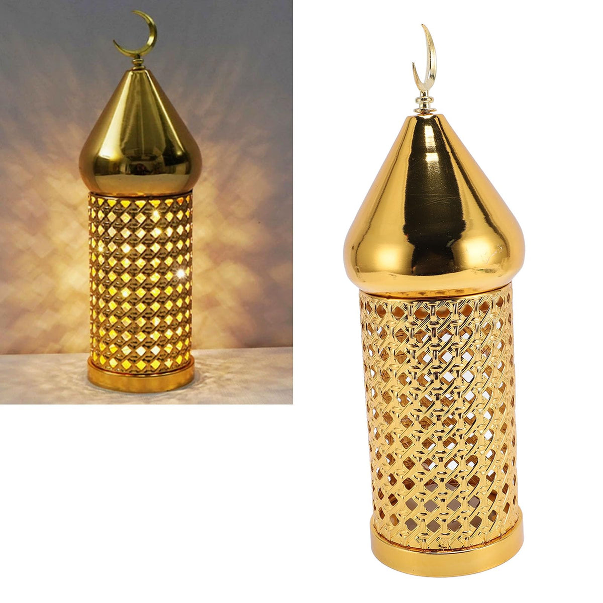 Omquot Retro Handmade Golden Metal Wind Lamp Lantern for Wedding Party Decorations, Aromatic Candle Holder for Romantic Ambience, Iron Material (M)