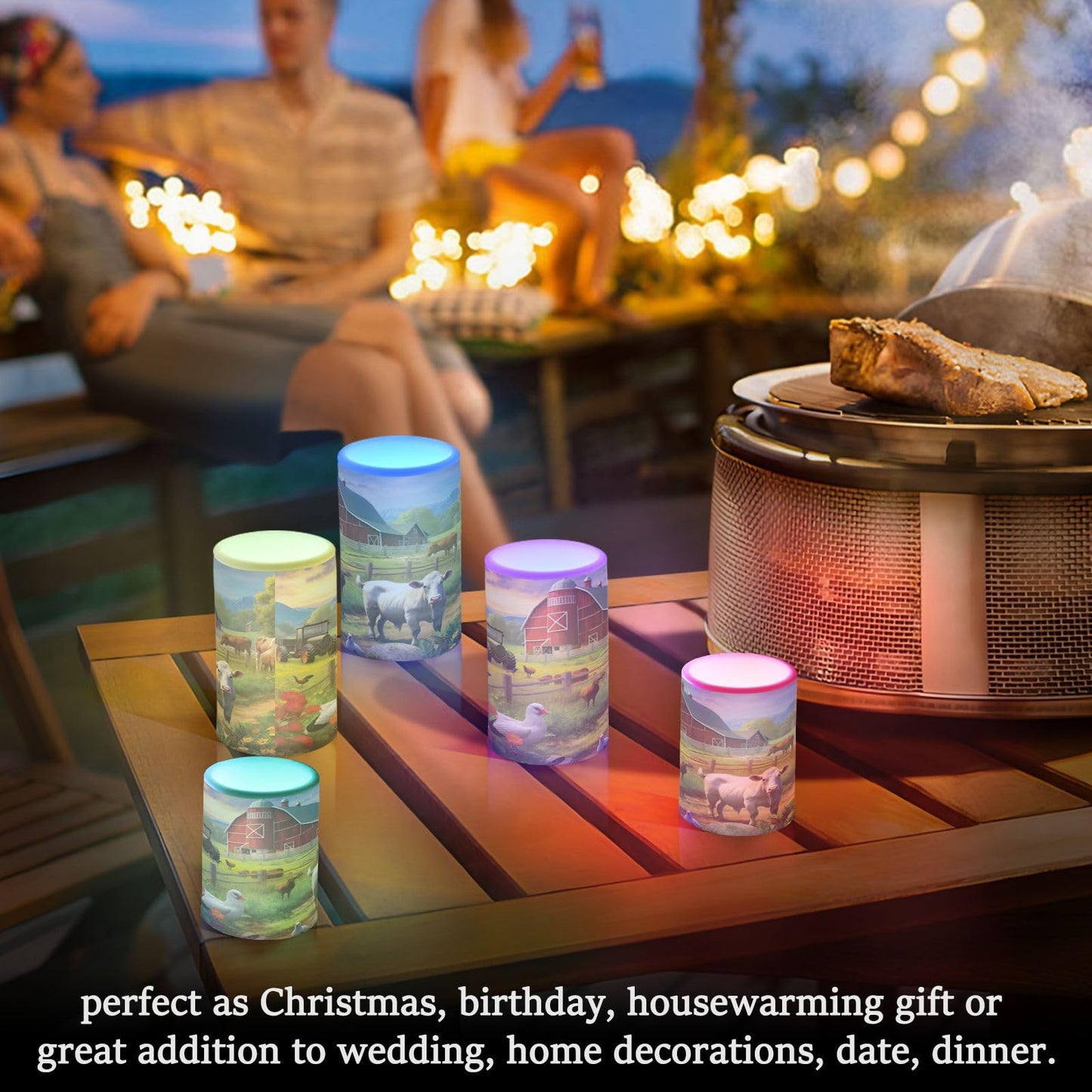 GOODOLD Flameless Candles with Remote Control and Timer, Farm Animals Pattern Flickering Candles Battery Operated LED Pillar Candles, Warm Light for Home Decor, Set of 2 (D 3" x H 4" 5")