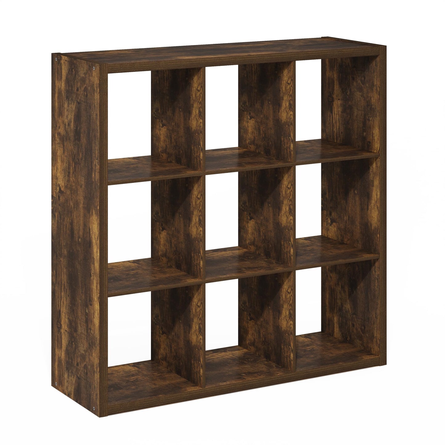 Furinno Cubicle Book Shelf, 9-Cube Bookshelf, Extra Thick Frame Reversible Bookcase with Open Back, 14.6" x 44" x 44", for Living Room, Bedroom, Home Office, Amber Pine