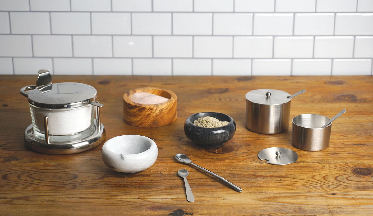 RSVP International Endurance Kitchen Collection Salt Cellar Set with Spoon, 4-Ounce, Brushed Stainless Steel