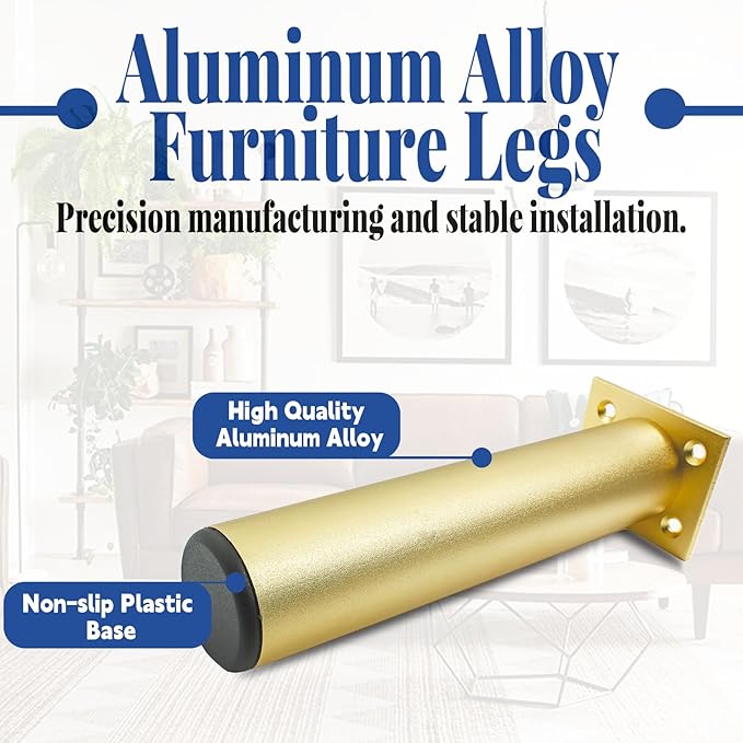 Set of 4 Aluminum Alloy Furniture Legs 10 Inch Height, 1.5 Inch Diameter