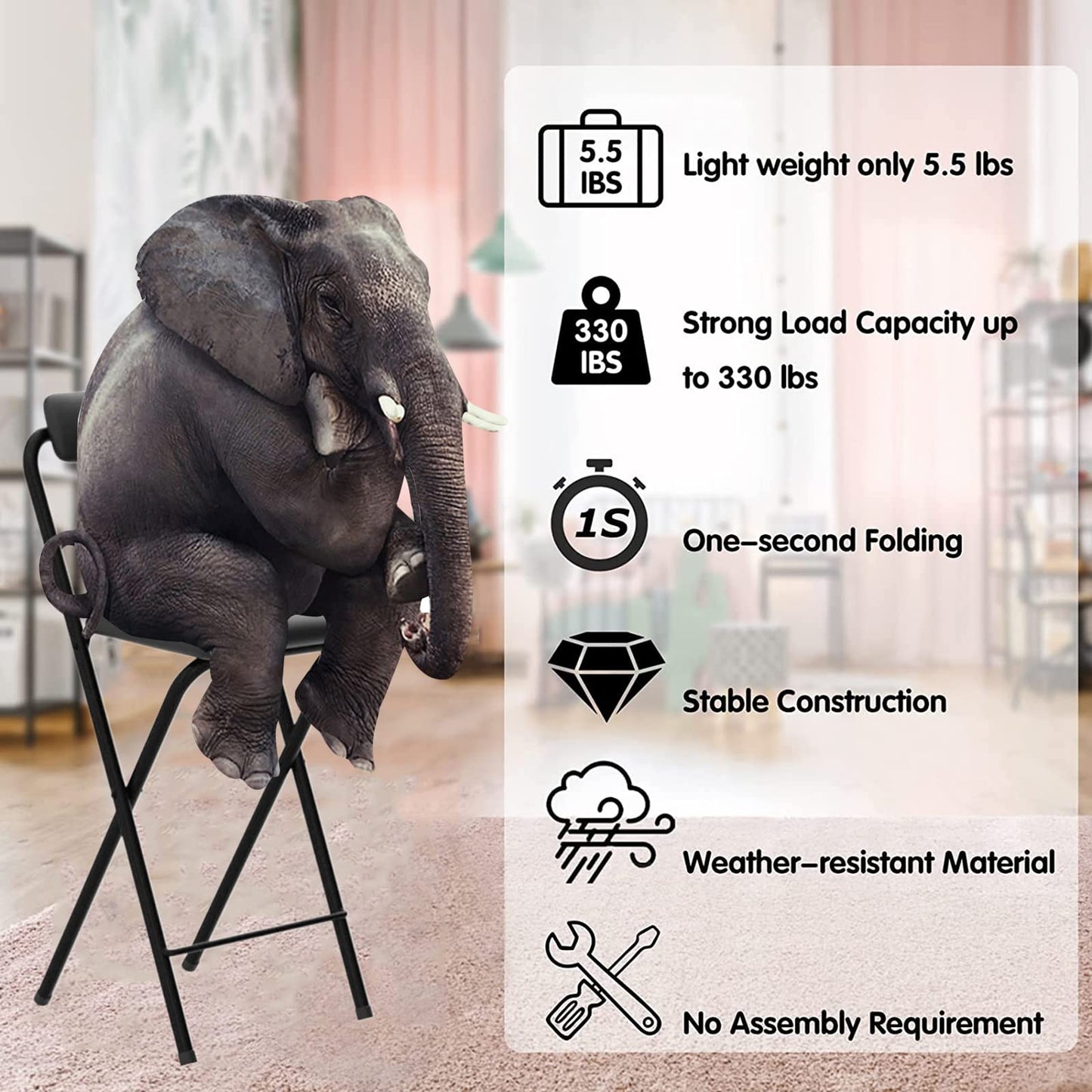 Folding Bar,Folding with Back Support & Footrest,Counter Height Padded Seats,Foldable s for Adults Portable,Outdoor,Kitchen,Shop,Cafe(25.5inch seat heightBlack)