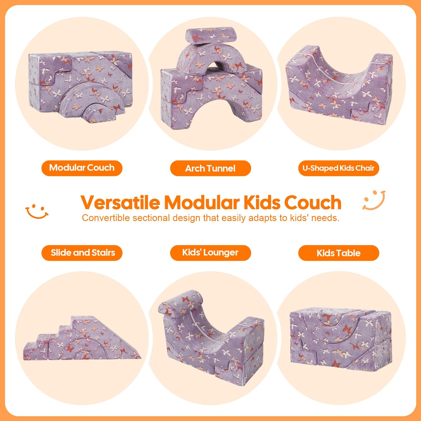 MeMoreCool Foam Climbing Toddler Couch, Modular Kids Sofa with Slide & Stair, Convertible Baby Couch for Playroom, Sectional Furniture for Crawling, Climbing, and Kids’ Play