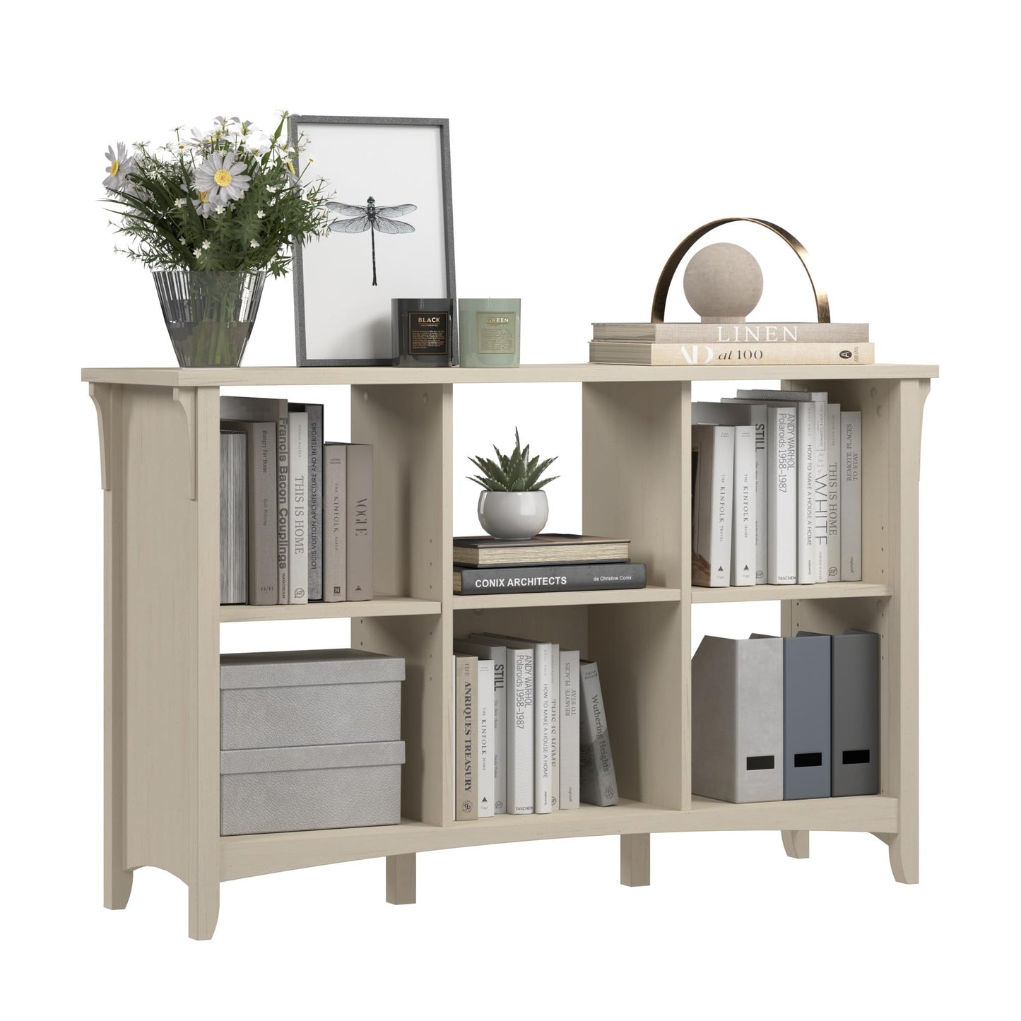 Bush Home Salinas 6 Cube Organizer in Antique White, Office Storage Solution, Home Organizer with Open Shelving, Compact Unit for Books and Supplies