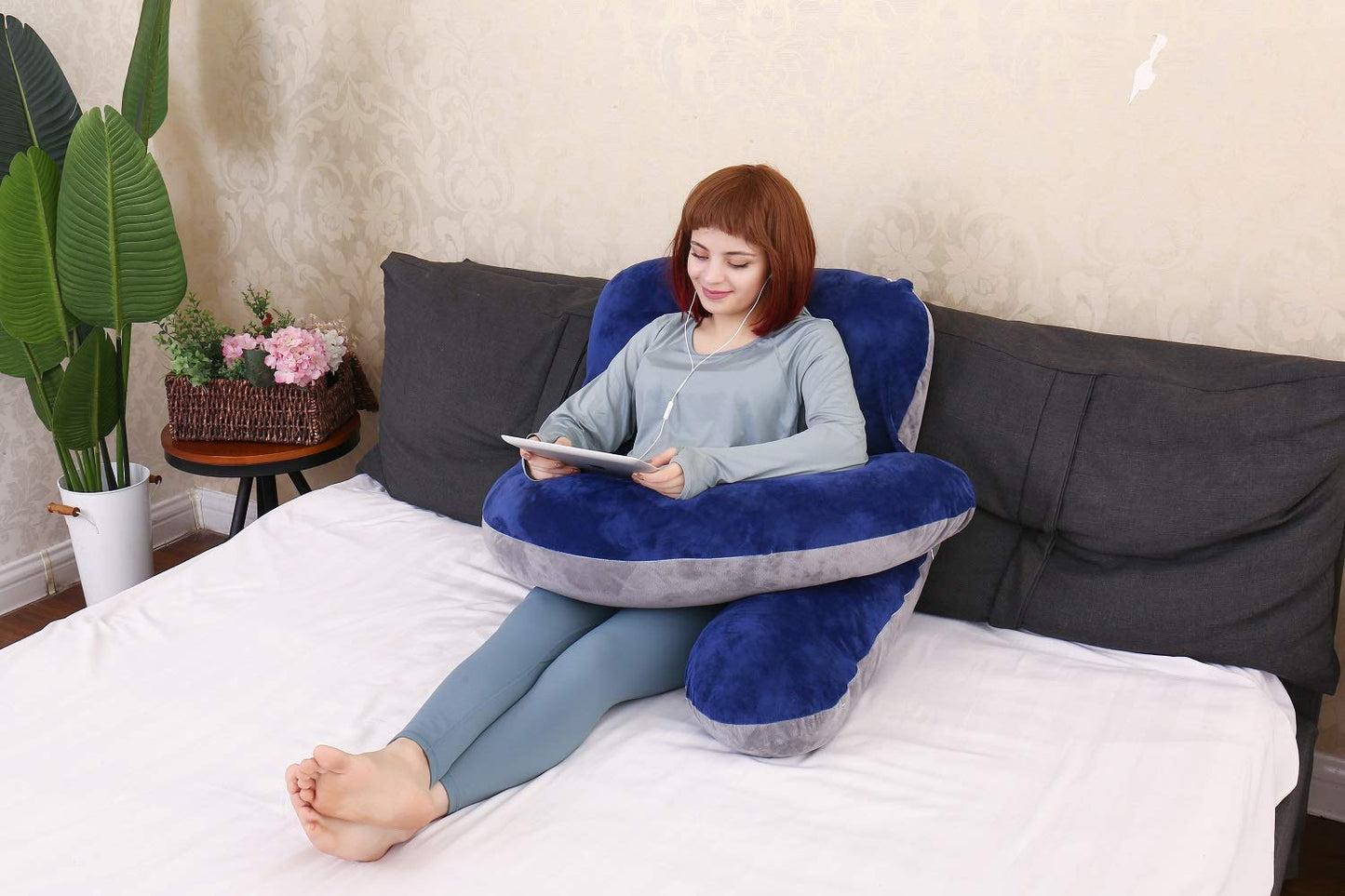MOON PINE 60 Inch Pregnancy Pillow, Detachable U Shaped Full Body Pillow, Nursing and Maternity Pillow for Back, Hips, Legs and Belly Support for Pregnant Women with Removable Cover (Blue Grey)