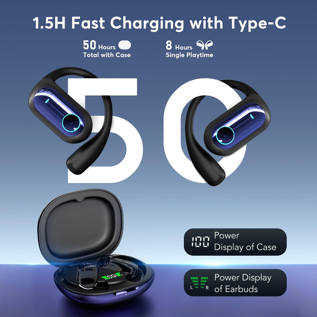 MOZC 168 Languages AI Live Translation Earbuds, 4-in-1 Smart Mode Bluetooth 5.4 Touch Screen Earphones Real-Time Headphones Translator, Fit iOS and Android Ideal for Business and Learning, Deep Blue