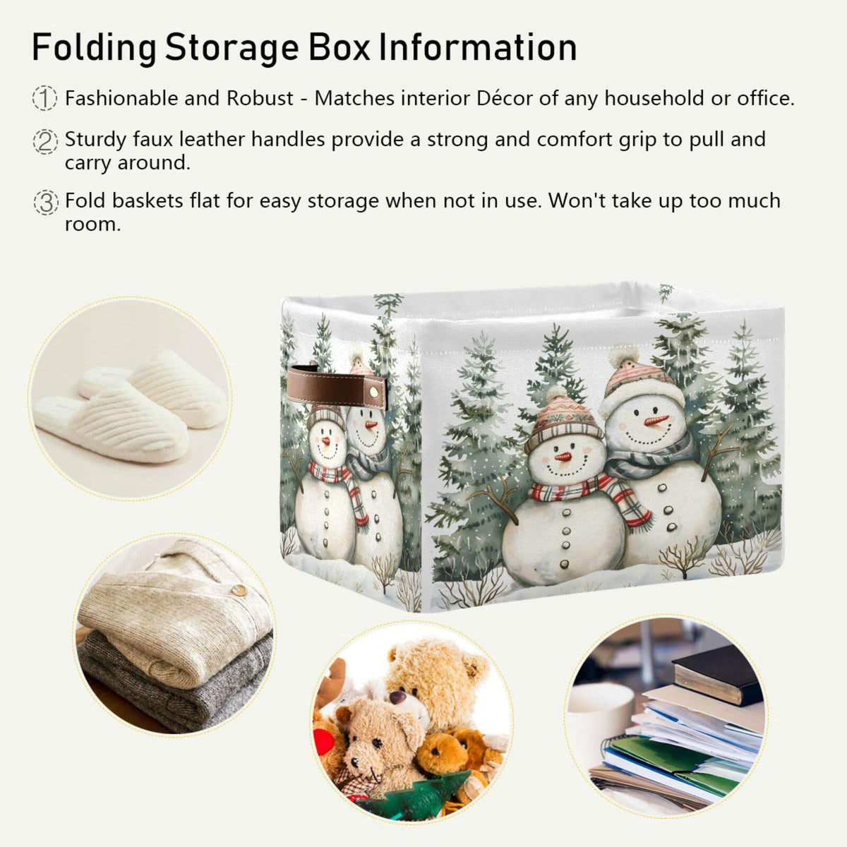 senya Christmas Storage Basket, Forest Winter Christmas Snowman Foldable Fabric Collapsible Storage Bins Organizer Bag for Storage Clothes