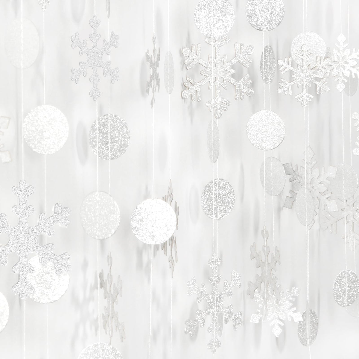 Snowflake-Snow White-Silver Christmas Party-Decoration Garland - 52Ft Winter Wonderland Frozen Hanging Paper Streamers,Birthday New Year Supplies Decor Lasting Surprise