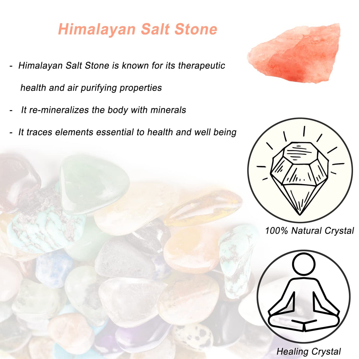 Himalayan Salt Stone Raw Crystals, Large 1.25-2.0" Healing Crystals Natural Rough Stones Crystal for Tumbling, Cabbing, Fountain Rocks, Decoration, Polishing, Wire Wrapping, Wicca & Reiki