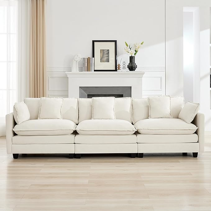 111'' Sectional Cloud Deep Seat Couch, Modern Comfy Chenille Modular Sectional