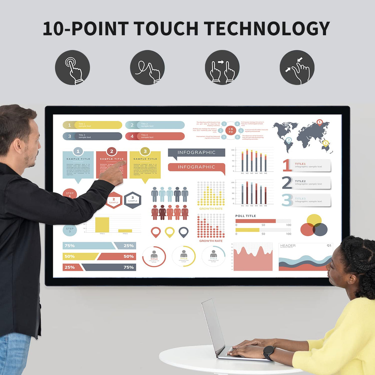 TouchWo 55 inch Interactive Touchscreen Monitor, Smart Board with 4K Display, Win-10 Electronic Whiteboard Touch Screen PC for Office and Classroom, Core i7 RAM 8G & ROM 256G