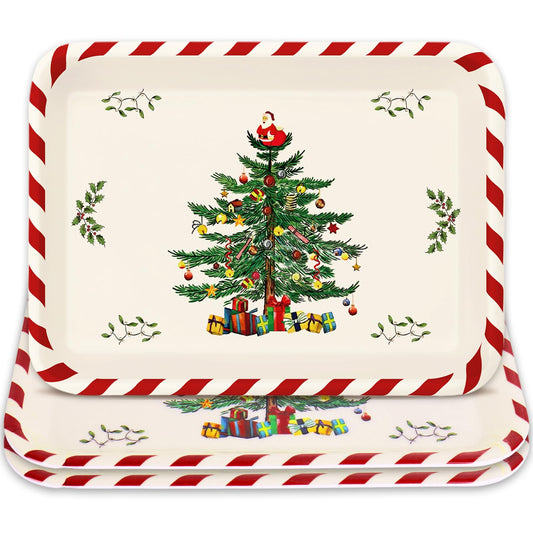 Whaline 3 Pcs Christmas Serving Trays Xmas Tree Plastic Serving Platters Dishes for Holiday Party Breakfast Lunch Dinner Food Snack Supplies, 10 x 13 Inch
