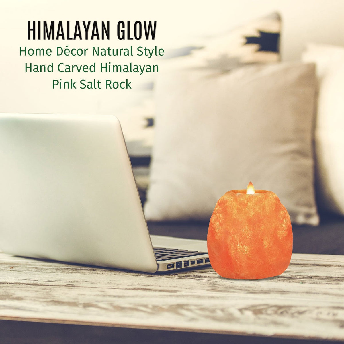 Himalayan Glow Hand Carved Himalayan Salt Candle Holders, Home Decor Item Great as a Night Light (Pack of 2)