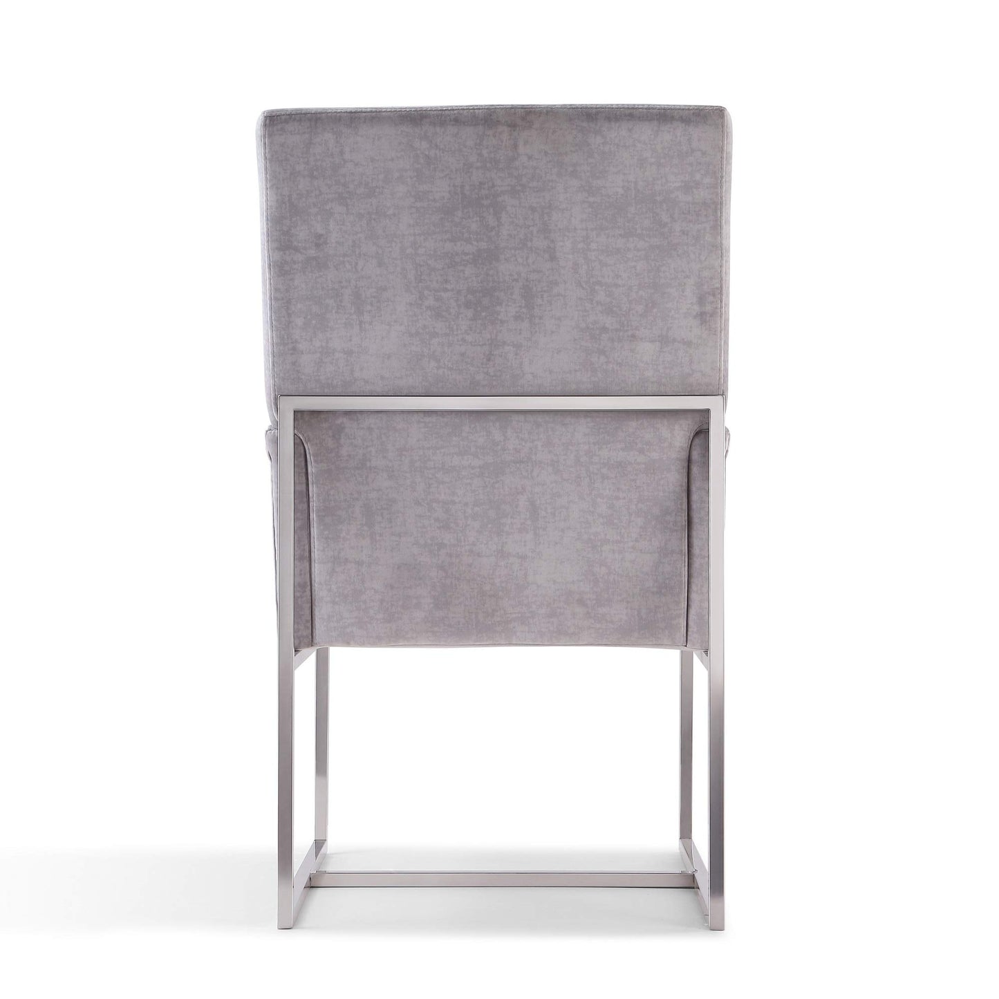 Manhattan Comfort Element Velvet Dining Chair with Polished Chrome Frame, Luxurious Modern Design, High Back and Armrests, Upholstered Accent Armchair, Fully Assembled, Set of 1, Grey