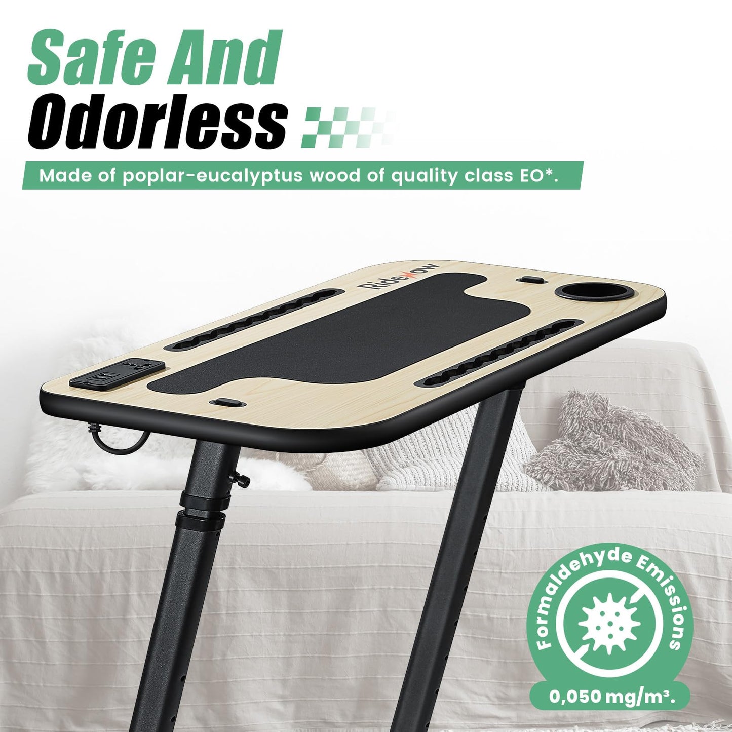 RideNow Roller Trainer Table, Adjustable Bike and Treadmill Table with Lockable Wheels, Non-Slip Work Surface with Power Outlets, Tablet or Phone Slot, Drink Holder