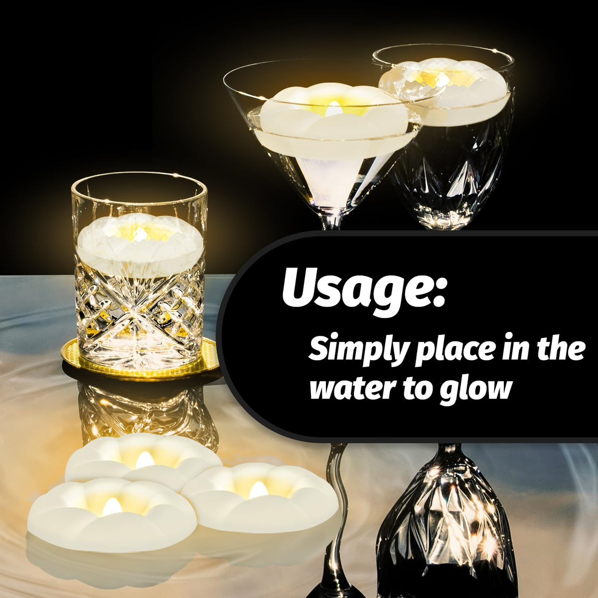 12PACK Flameless LED Floating Candles, 3'' Battery Operated Plastic Flickering Waterproof Tealights for Cylinder Vases, Centerpieces at Wedding, Party, Pool, Holiday (Warm White)