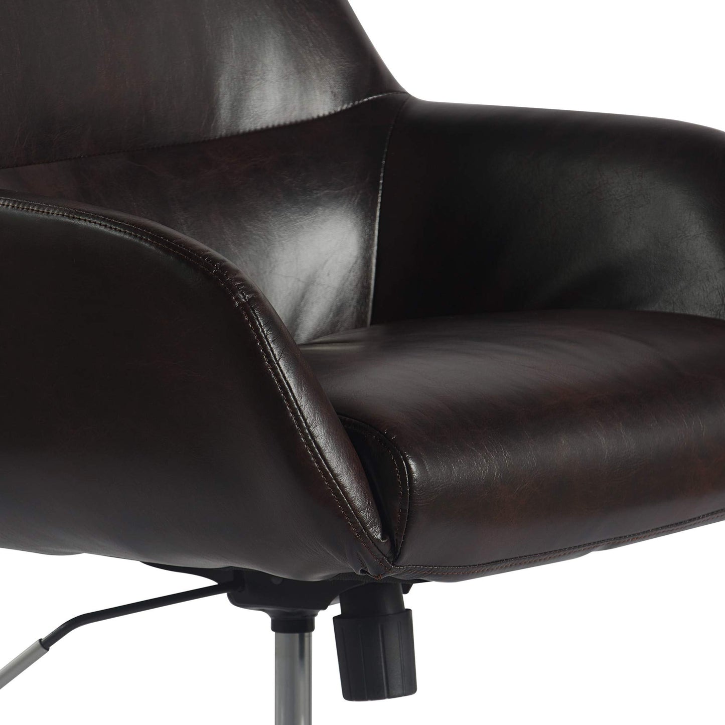 Tommy Hilfiger Forester Luxury Bonded Leather Home Office Chair, Modern Round Swivel Accent Seating with Arms, Adjustable Height and Recline, Dark Brown
