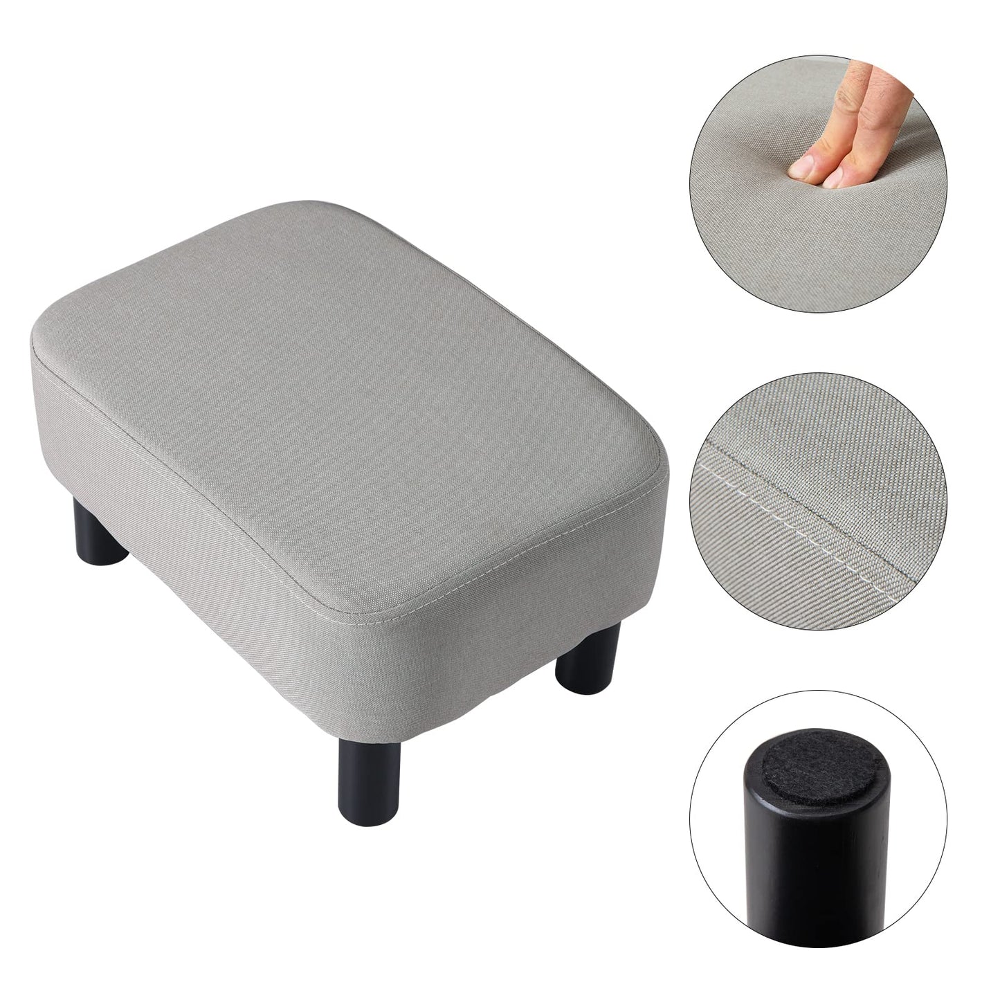 IBUYKE 16.54" Small Footstool, Linen Fabric Pouf, with Padded Seat Pine Wood Legs and Padded Rectangular Stool, for Bedroom, Linen RF-BD213
