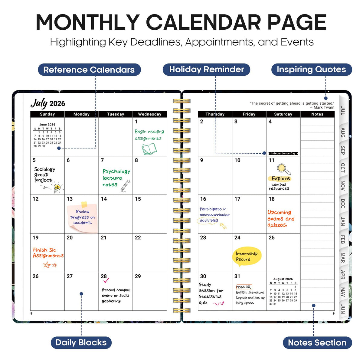 Planner 2026-2027, Academic Year Monthly and Weekly Calendar Planner, Jul 2026 - Jun 2027, Hardcover Teacher Student Planning Agenda book with Tabs, Perfect for School Office Supplies, 8.5" x 11" - Celestial