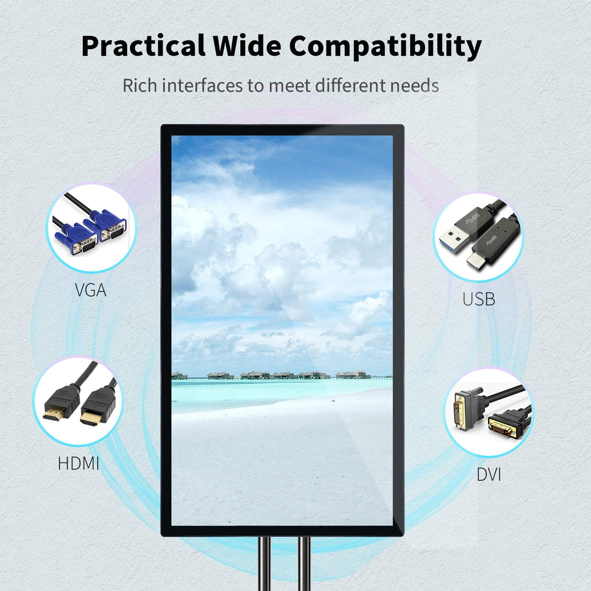 TouchWo 65 inch Capacitive Multi-Touch Screen Industrial Monitor, 16:9 Display 4K, Built-in Speakers, USB, VGA, DVI & HD-MI Ports, Digital Signage Displays and Player for Advertising