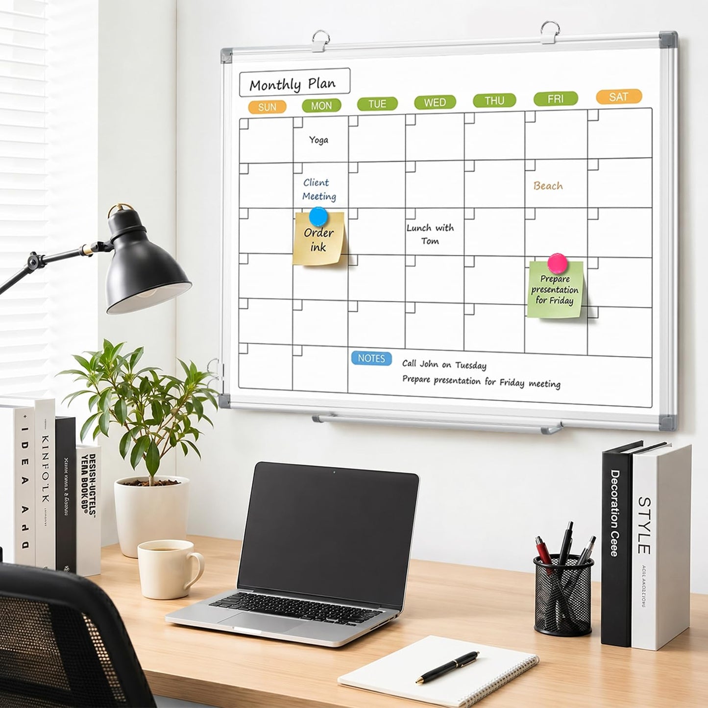 Monthly Calendar Dry Erase Whiteboard for Wall, 36" x 24" Magnetic Dry Erase Board, Hanging Double-Sided White Board, Portable Board for School, Planning, Memo, Home, Office, 2025 Calendar