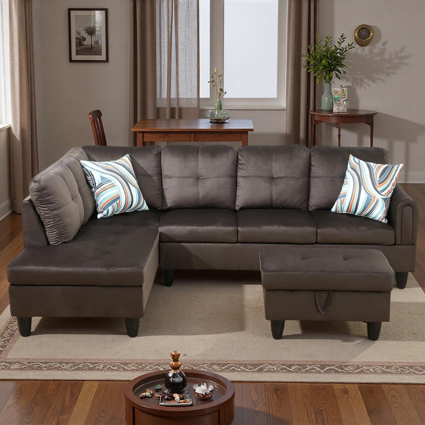Trygoal 3-Piece L-Shaped Modular Leather Sofa – Convertible Sectional Couch with Movable Chaise & Storage Ottoman, Multi-Scene Use for Living Room, Apartment & Office, Dark Brown