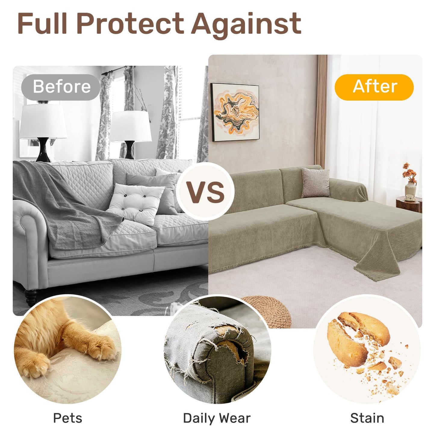 Houmiggle Sectional Couch Covers, 2 Pieces Washable L Shaped Couch Covers Sofa Blanket for Dogs Pet Friendly Sectional Sofa Slipcovers Furniture Protector,71"x 110"+ 71"x 118",(X-Large,Quicksand)