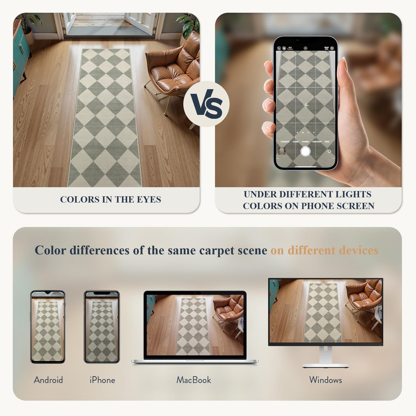 Beeiva Checkered Print Hallway Runner Rug Non Slip, Ultra Thin Washable Kitchen Runner Rug 2x6, Moroccan Neutral Green Soft Floor Carpet for Bedroom Laundry Room, Minimalist Diamond Hallway Decor