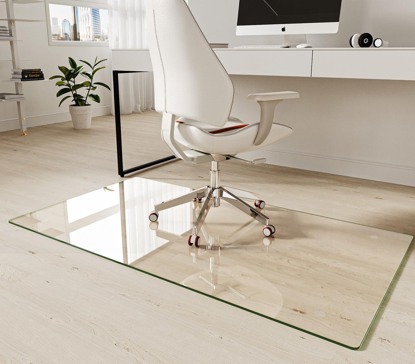 Koonmi Tempered Glass Chair Mat 30"x55" - Premium Office Chair Mat for Hardwood Floors & Low-Pile Carpet with 4 Non-Slip Pads - Thick Scratch-Resistant Surface