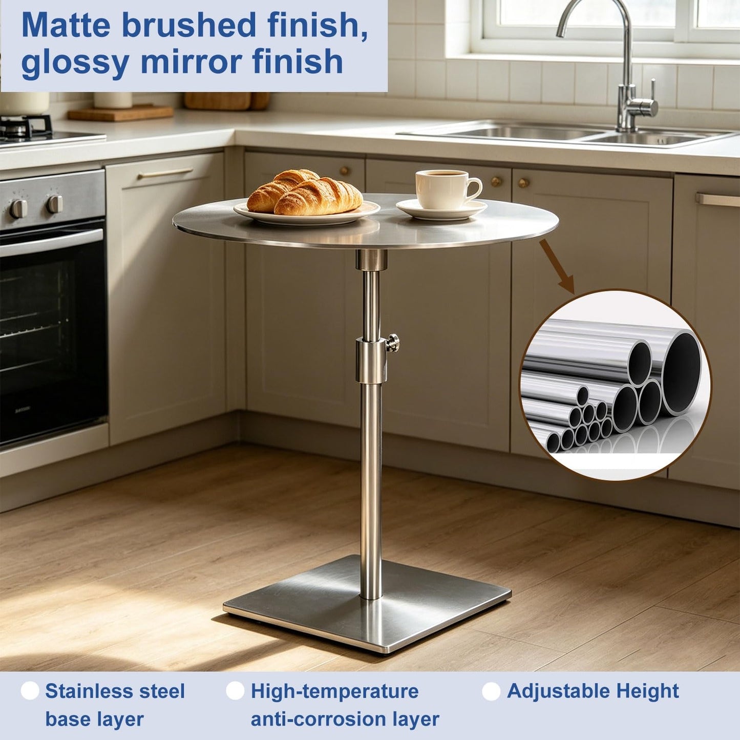 Modern Stainless Steel Round Bistro Table - 35cm Stylish Cocktail Table for Cafes & Restaurants - Sleek Silver Pub Dining Table for Desserts & Drinks