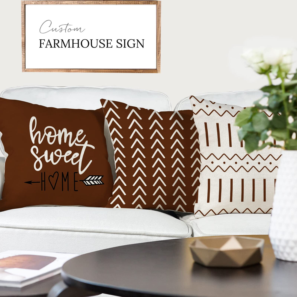 YCOLL Pillow Covers 18x18 Set of 4, Modern Sofa Throw Pillow Cover Decorative Linen Fabric Pillow Case for Couch Bed Car, Coffee