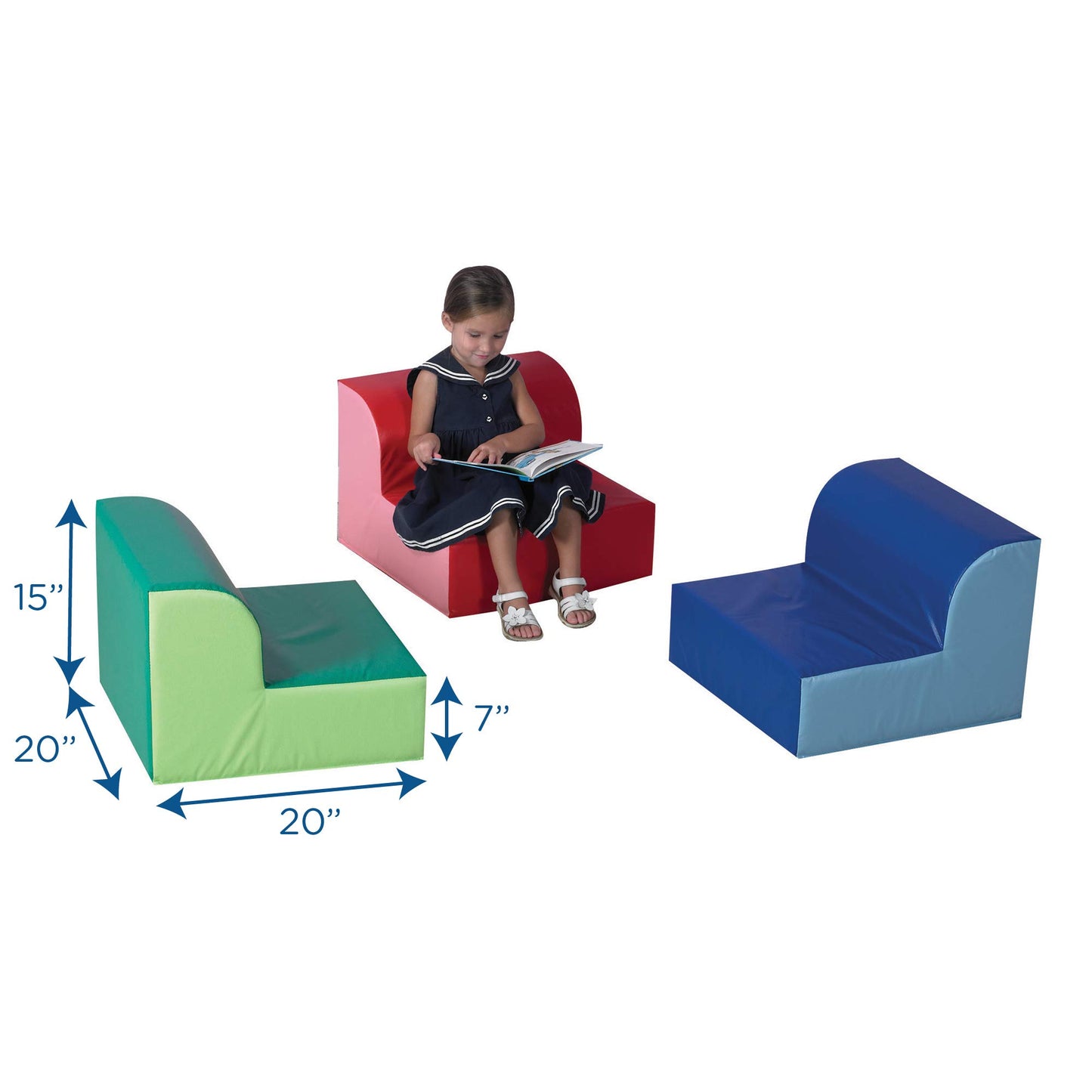 Children's Factory Library Lounger, Flexible Seating Classroom Furniture, Comfy Kids Chairs, Blue/Sky Blue, Single Lounger