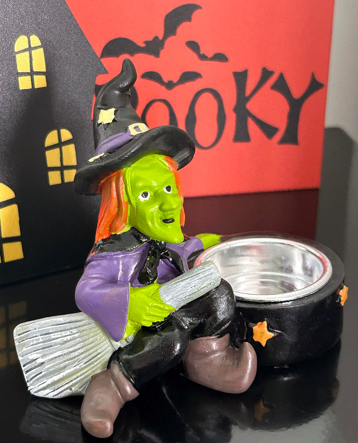 QIAOIDEA Halloween Candle Holder Spooky Witch Tealight Candle Holder Scary Halloween Decorations Horror Skeleton Skull Candle Holder for Bedroom Living Room Mantel Shelf Tabletop Decoration