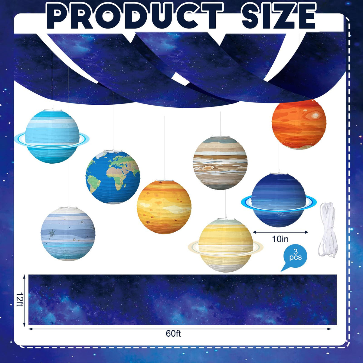 11 Pcs Galaxy Space Ceiling Decoration for Vbs 12 x 2 ft Fluorescent Light Covers 8 Solar System Paper Paper Lanterns Props Classroom Hanging Backdrop Galaxy Outer Space Birthday Party Decorations