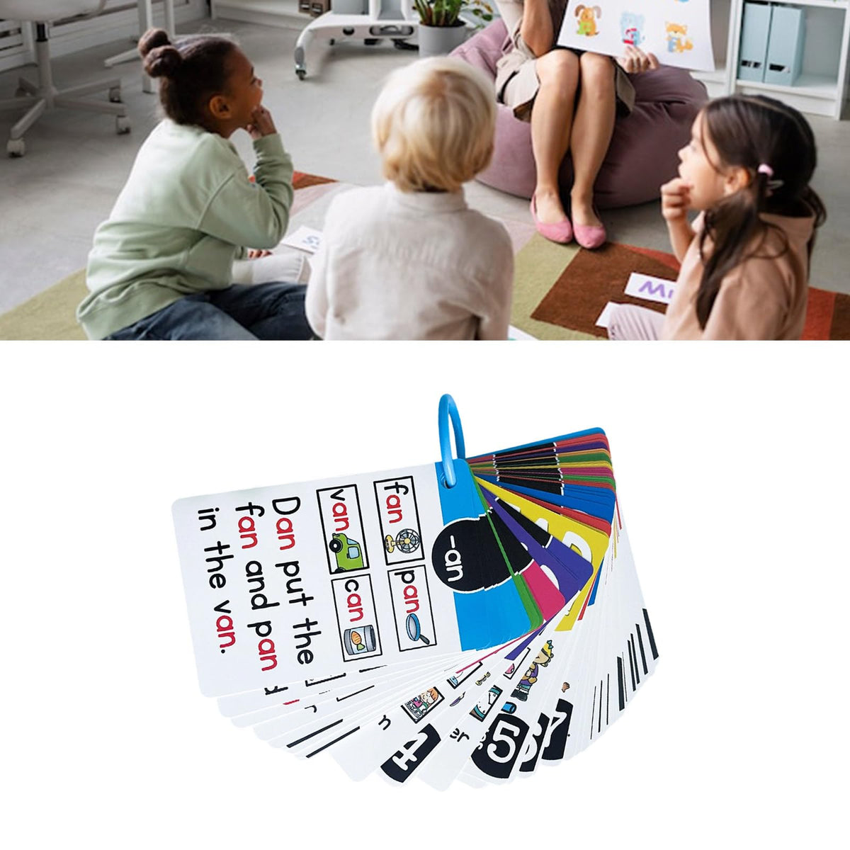 Phonics Flashcards for Early Learning with Pictures & Words, Vocabulary Building Cards Preschool Educational Tool Educational Flashcards