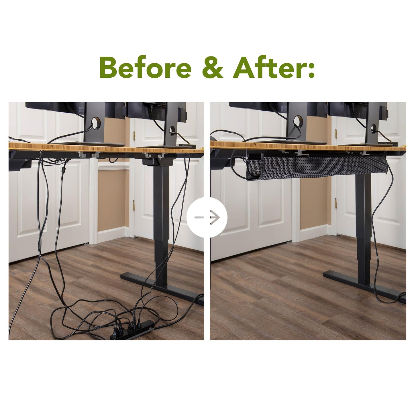 Perfect POSTURE Mesh Cable Organizer – Under Desk Cable Management with Adjustable Straps, Flexible Mesh, Easy-Access Design, & Standing Desk Compatible – 37.4” (Black)
